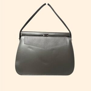 1960s Vintage Gray Handbag Structured Top Handle Purse